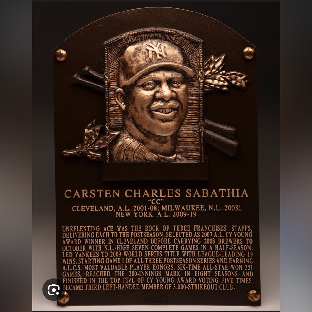CC Sabathia Hall of Fame Plaque SGA 9/7/2025 - Picture 2 of 7